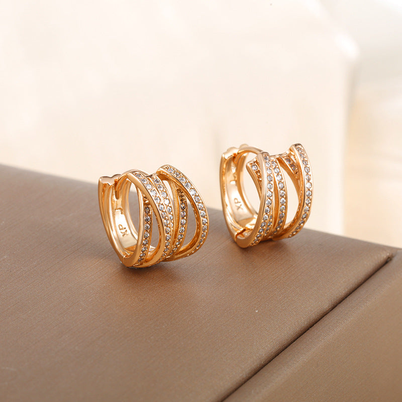 Wholesale  Geometric Round Zircon Ear Ring Earrings