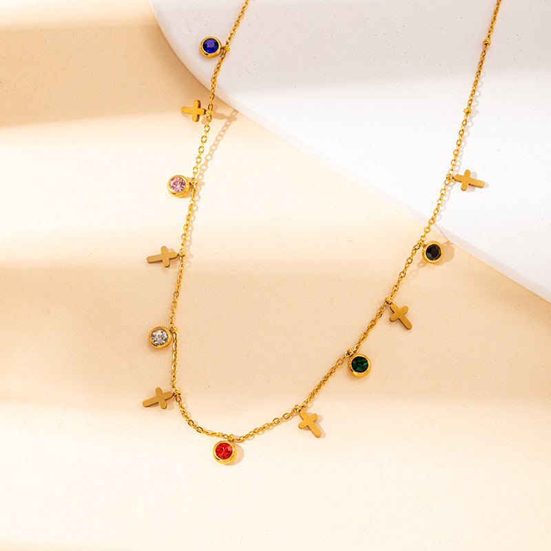 Wholesale  female stainless steel color zircon pendant necklace