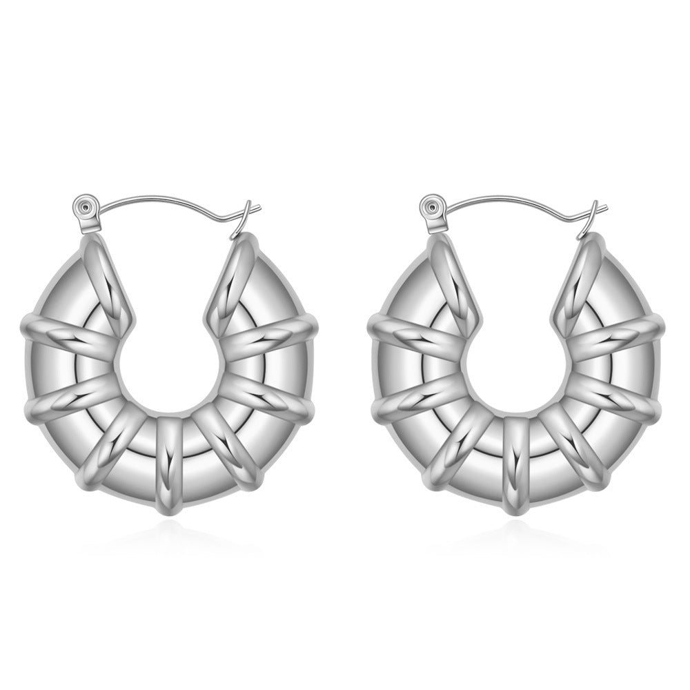 Wholesale Titanium Steel Earrings Geometric U-shaped Striped Vintage Minimalist Earrings ACC-ES-ZhongZhe004