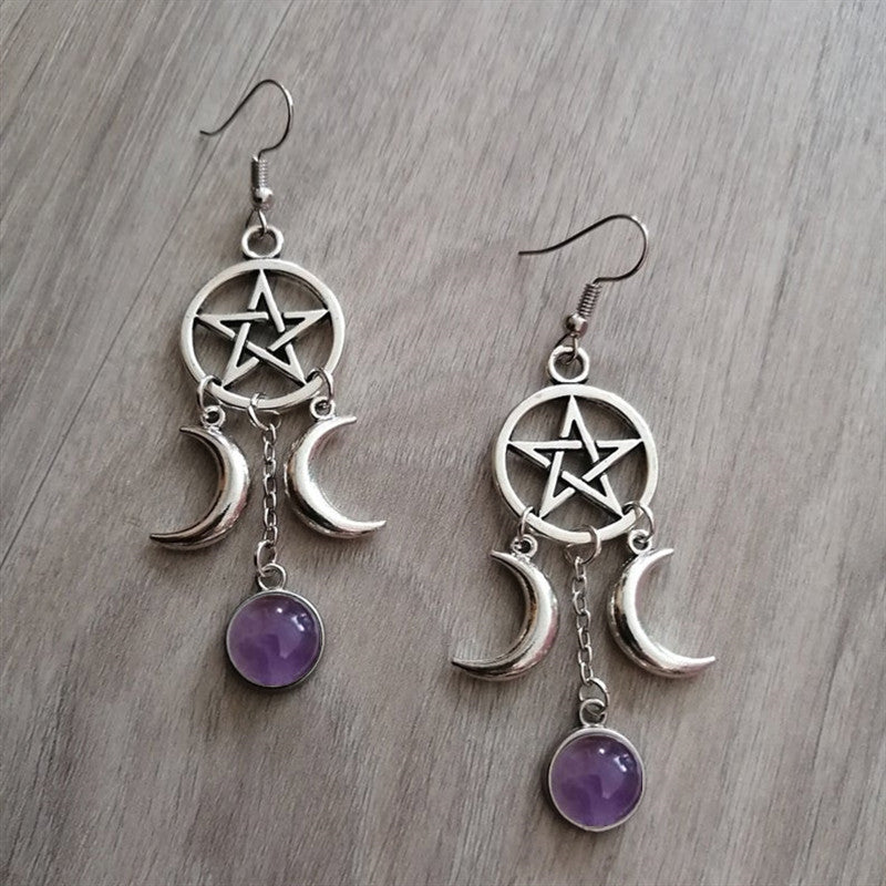 Wholesale Alloy Electroplated Five-Point Star Purple Stone Earrings Fashion Accessory