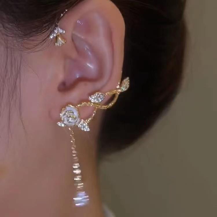 Wholesale Zircon Rose Tassel  Earrings