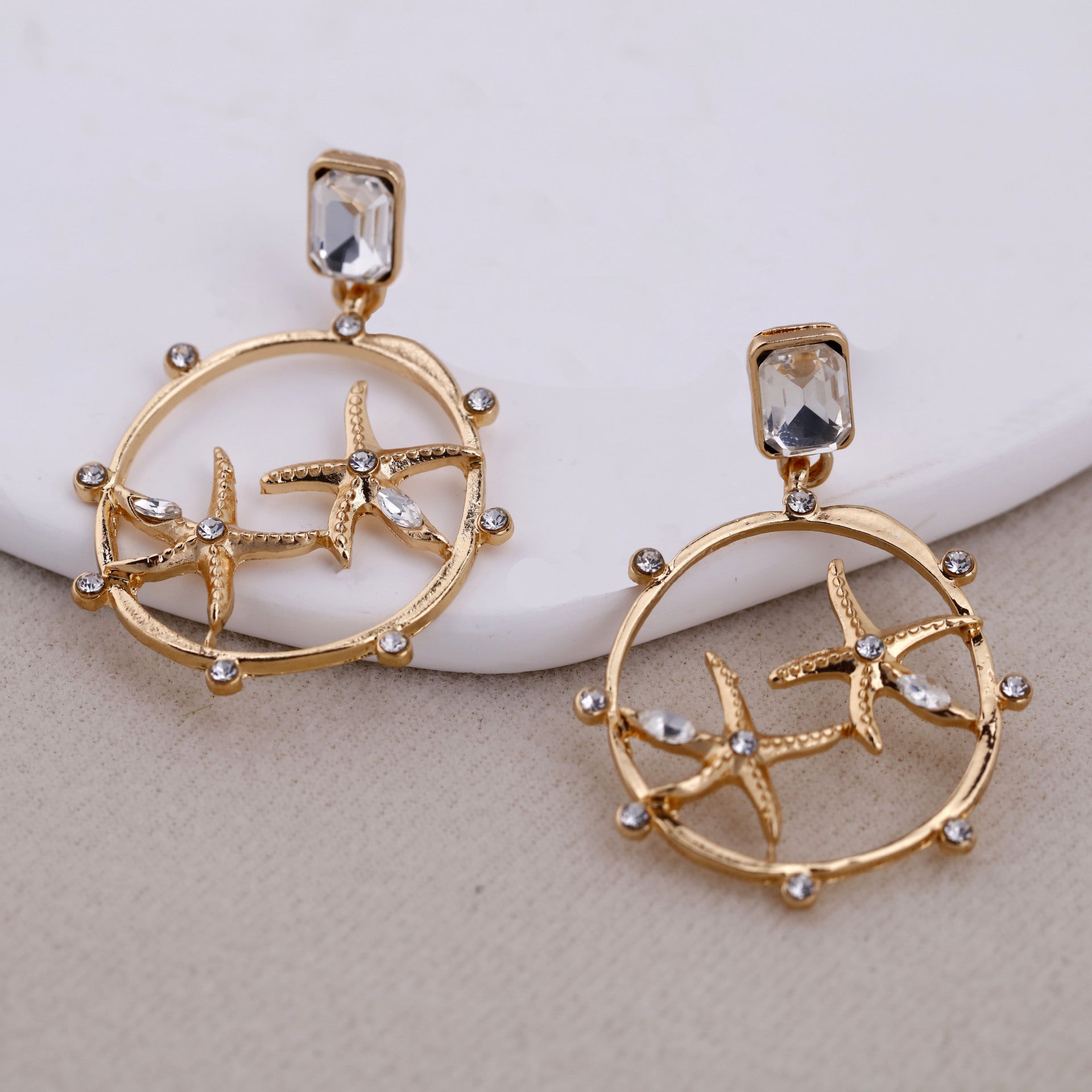 Wholesale Ocean Starfish Symmetrical Earrings Retro Long Circle Earrings