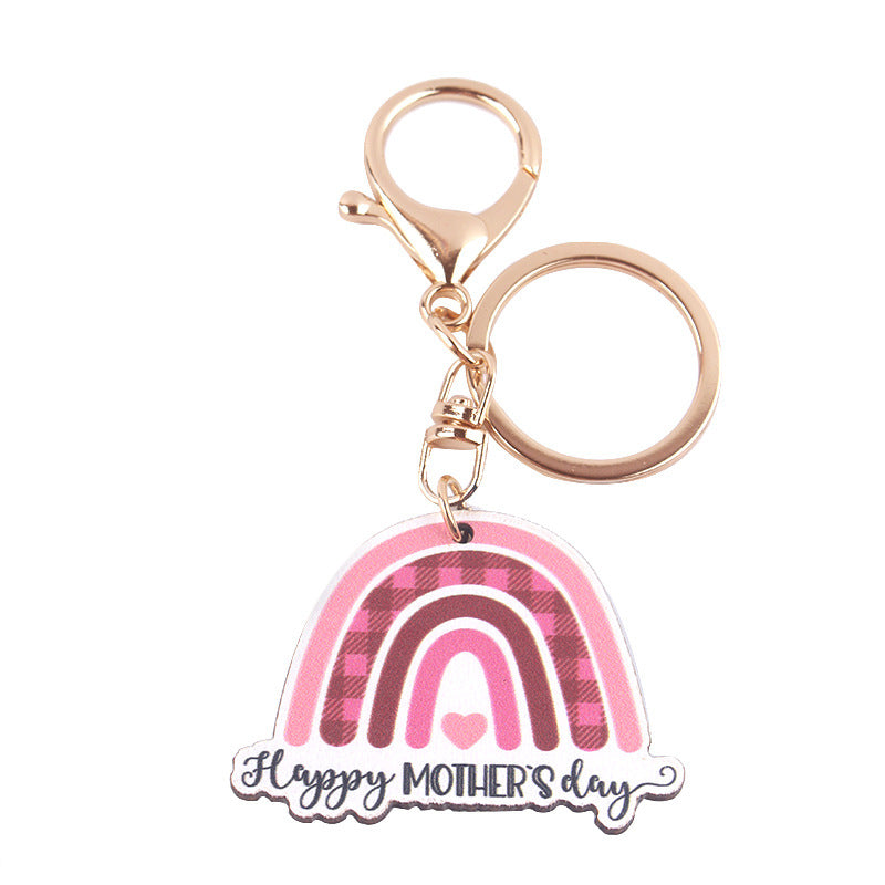 Wholesale Tume Spot Keychain Cartoon Western Rainbow MAMA Wooden Small Pendant Cute Creative Key Ring Pendant ACC-KC-GuangTian034