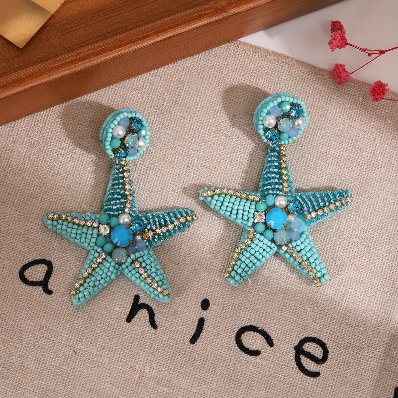Wholesale Ocean Beach Starfish Seahorse Shell Rice Bead Earrings