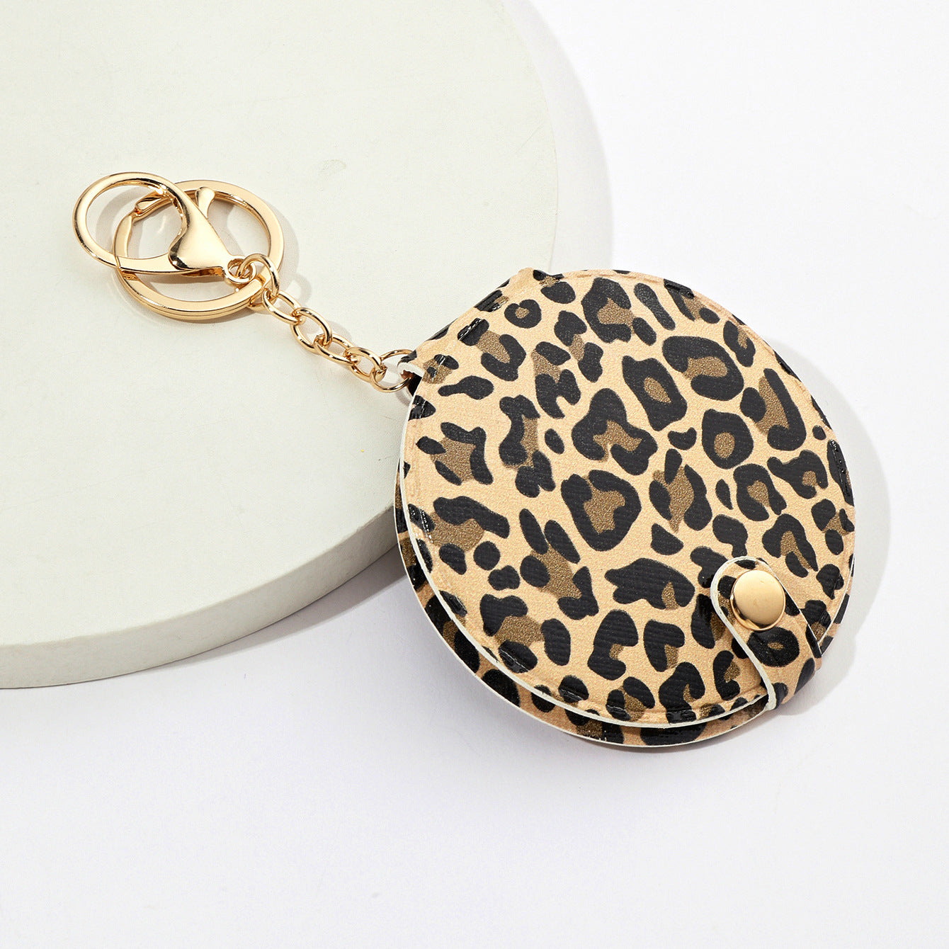 Wholesale Leopard Print Makeup Mirror PU Leather Keychain Pendants ACC-KC-XTZ014