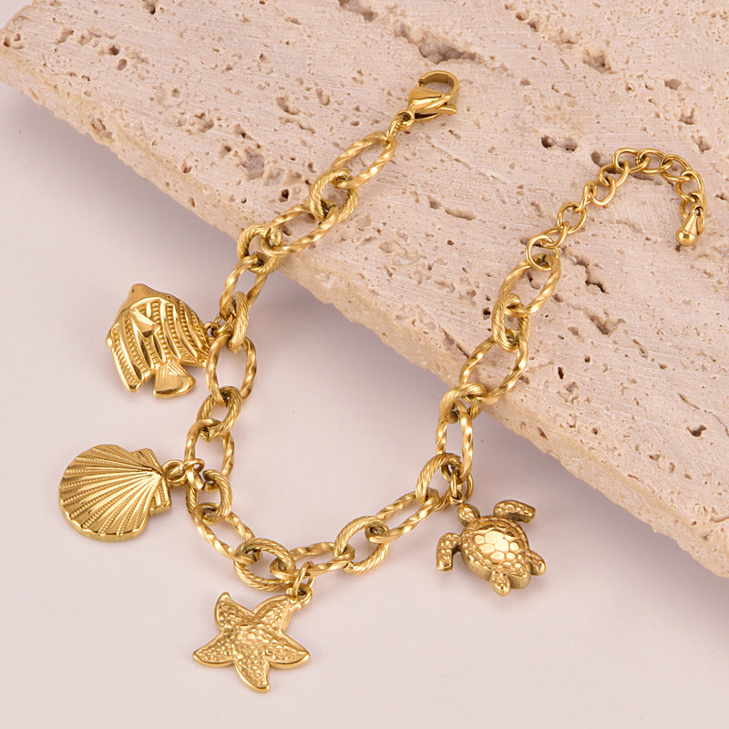Wholesale Marine Elements Versatile Thick Chain Conch Starfish Bracelet