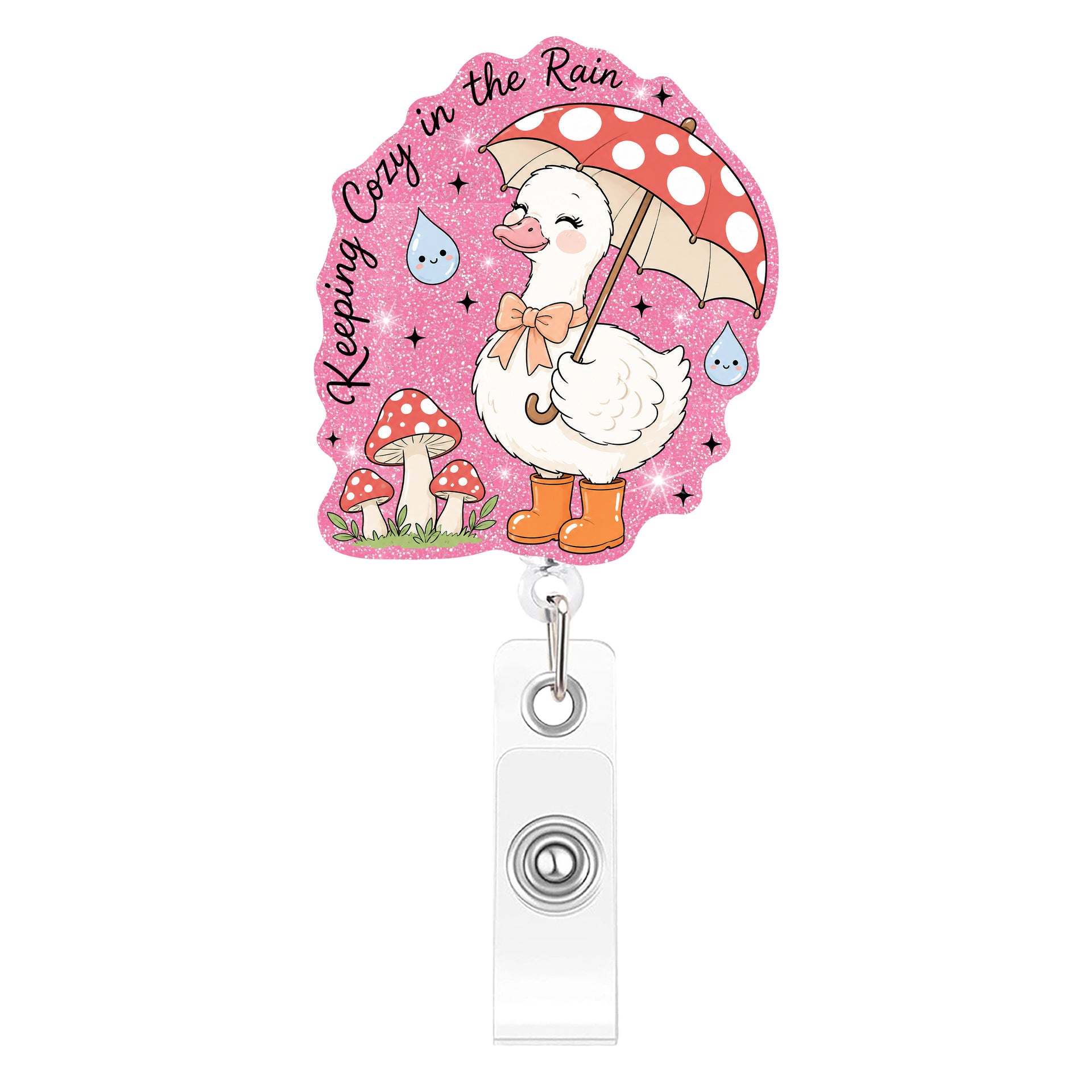 Wholesale Plastic Retractable Badge Clip Pink Goose Design Stylish Office ID Card Holder And Everyday Work Accessory