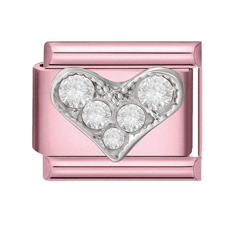 Wholesale 9mm Italian Charm Starter Bracelets pink series  DIY  Single Section Creative Stainless Steel Composable Bracelet