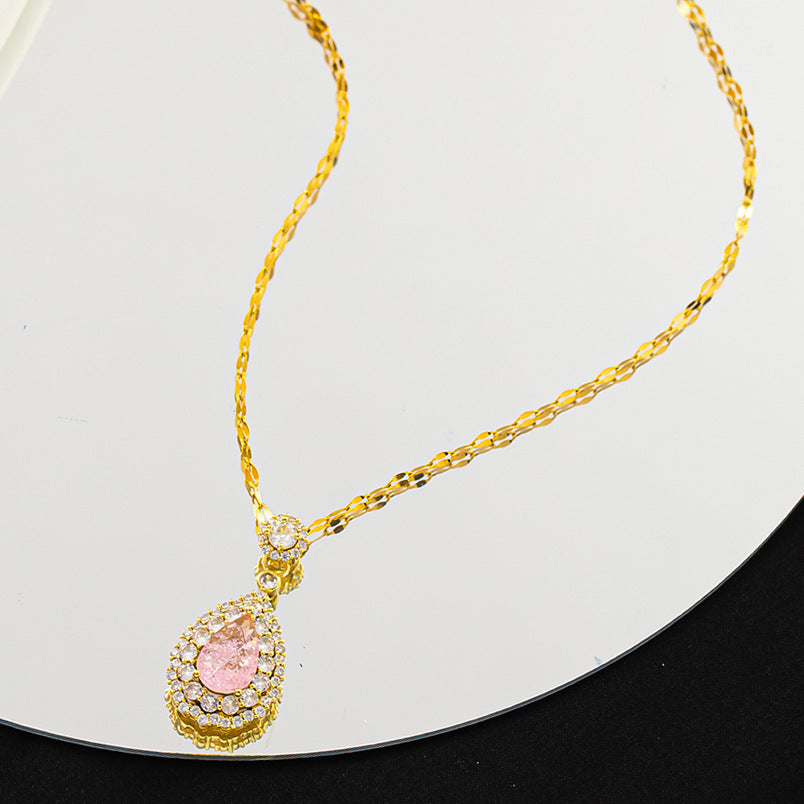 Wholesale Ice Stone Pink Diamond Light Luxury Copper Gold-plated Titanium Steel Necklace Luxury Necklaces ACC-NE-XuHao004