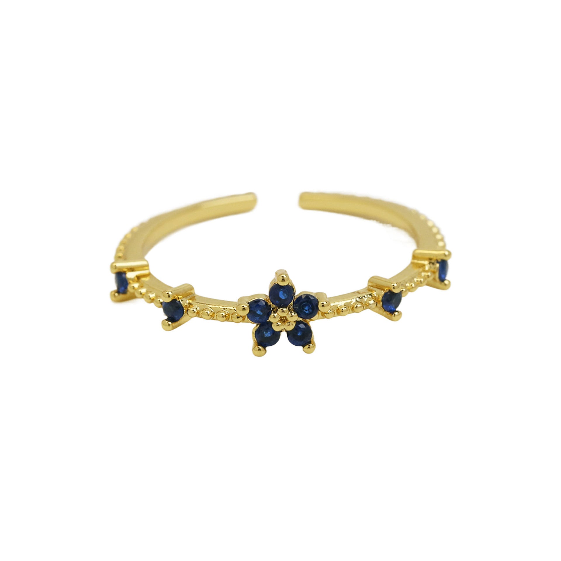 Wholesale 18k Brass Colored Zirconium December Small Flower Open Flower Rings ACC-RS-BaiYi003
