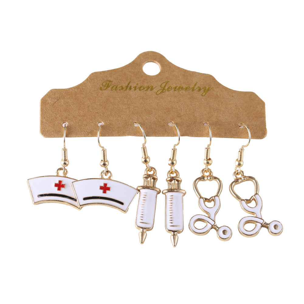 Wholesale Nurses Day nurse cap stethoscope syringe oil drop earrings set