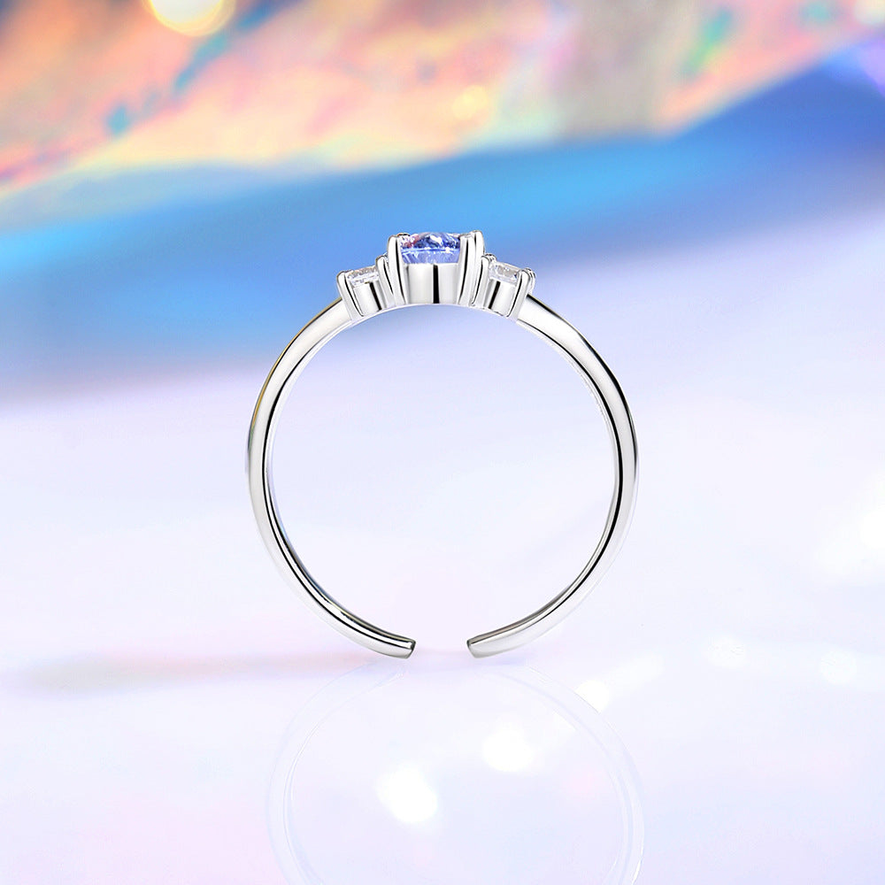 Wholesale S925 Sterling Silver Geometric Inlaid Zircon Adjustable Opening Ring