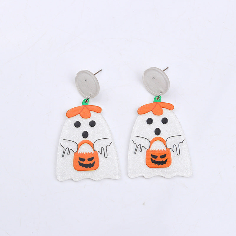 Wholesale  Halloween Earrings  Personalized Acrylic Pumpkin Skull Flower Ghost Earrings