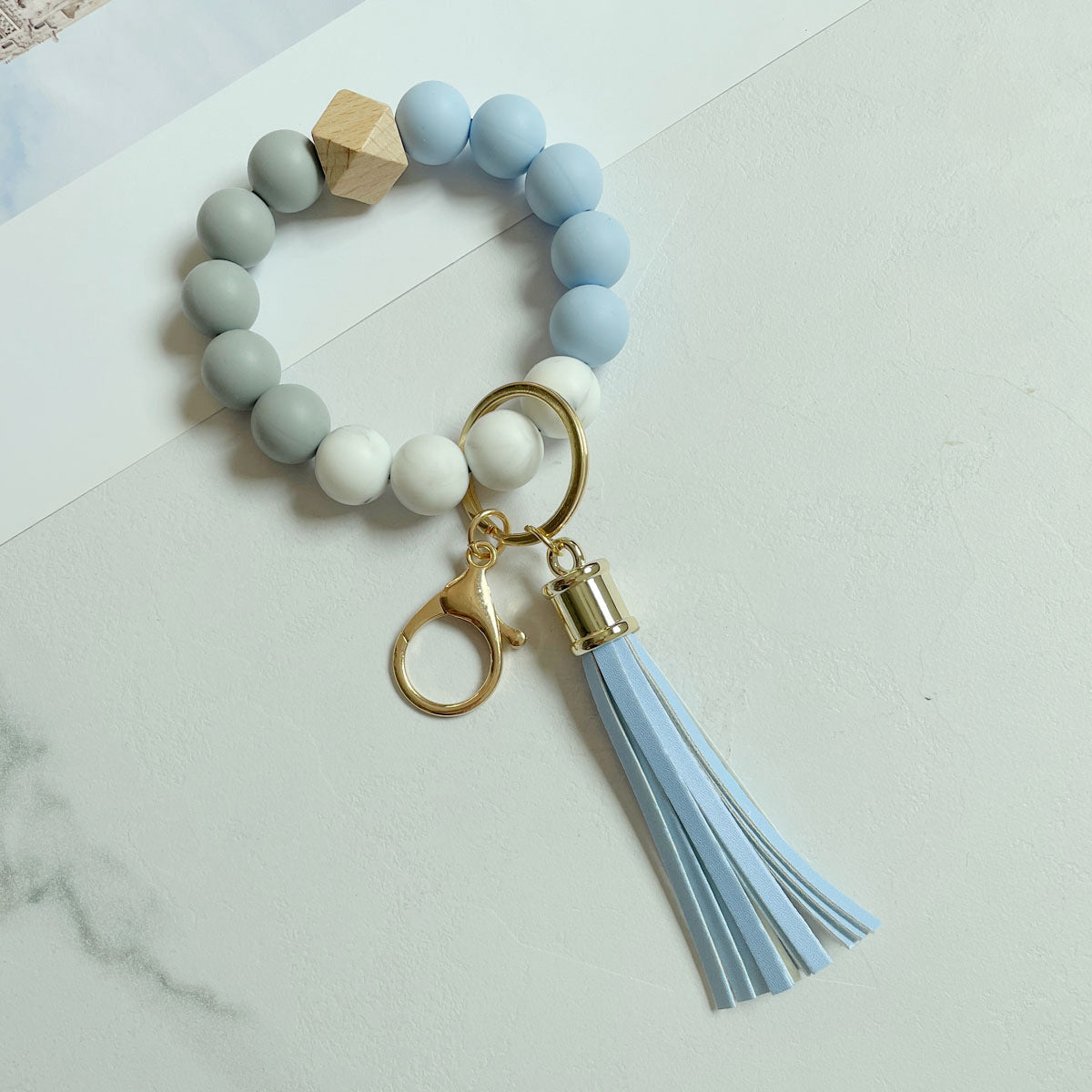 Wholesale Silicone Beads Bracelet Wooden Beads Leopard Print Cow Print Wristlet Keychain ACC-KC-Jinz001