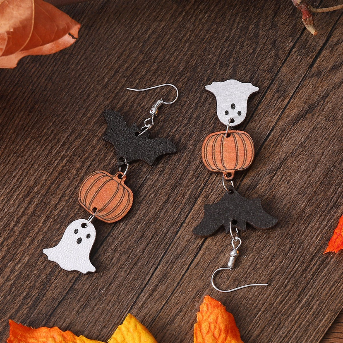 Wholesale wood ghost pumpkin bat earrings