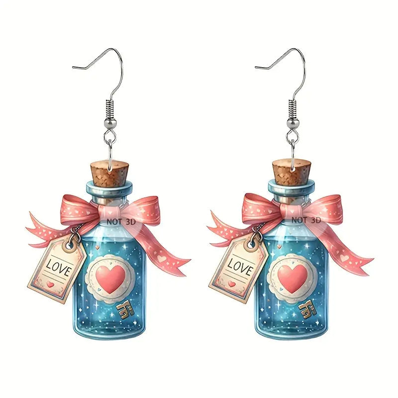 Wholesale Valentine's Day wish drifting transparent glass bottle acrylic earrings