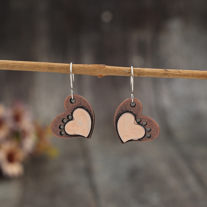 Wholesale Electroplated Alloy Heart Cut Out Earrings Retro Style Valentine' s Day Gift Jewelry Accessory