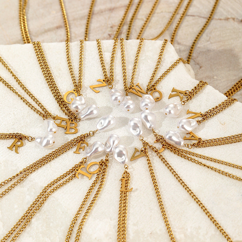 Wholesale Pearl 26 Letters Stainless Steel Necklaces ACC-NE-YunHe003
