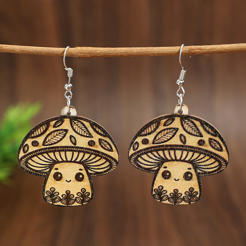 Wholesale Leopard Print Mushroom Wooden Earrings