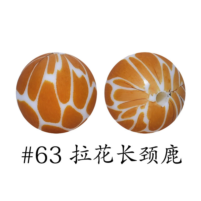 Wholesale 50pcs 15mm Western Style Leopard Skull Color Aztec Printed Silicone Balls Beads ACC-BDS-HeSheng009