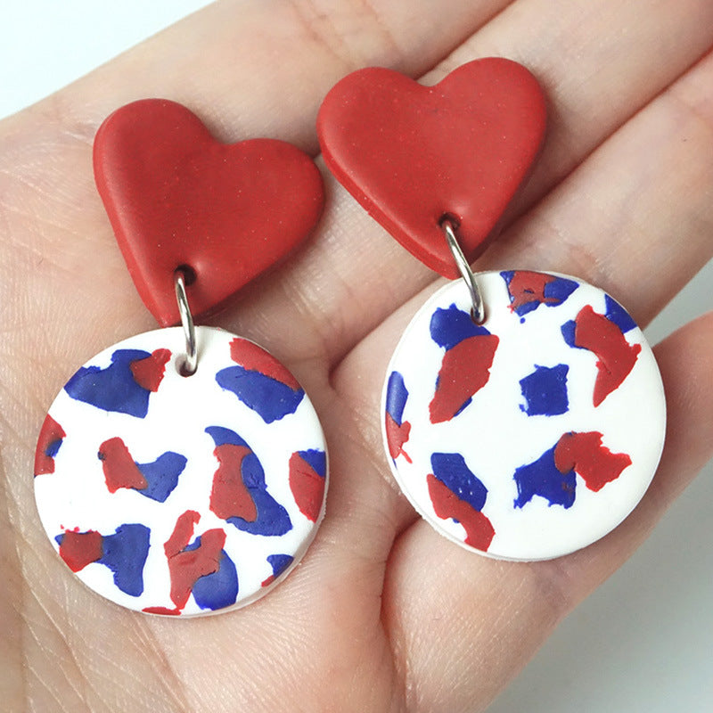 Wholesale  soft pottery earrings love color matching US Independence Day  earrings