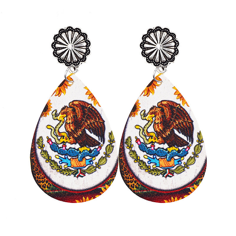 Wholesale Western Denim distressed style sunflower leopard leather earrings