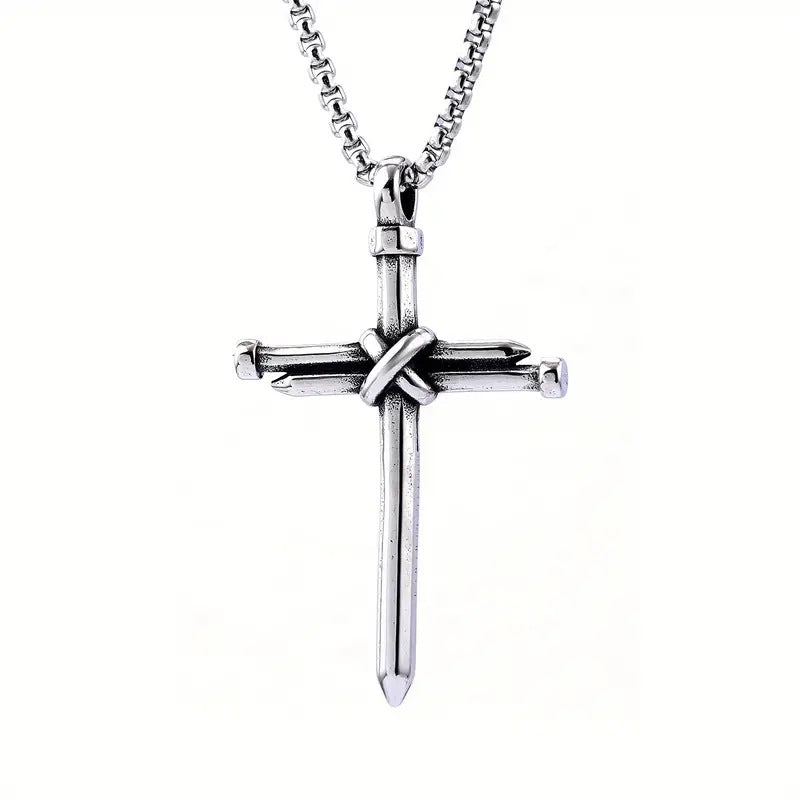 Wholesale Punk Retro Cross Nail Pendant Titanium Steel Men S Necklace Jewelry Accessory Gift Boutique Resale