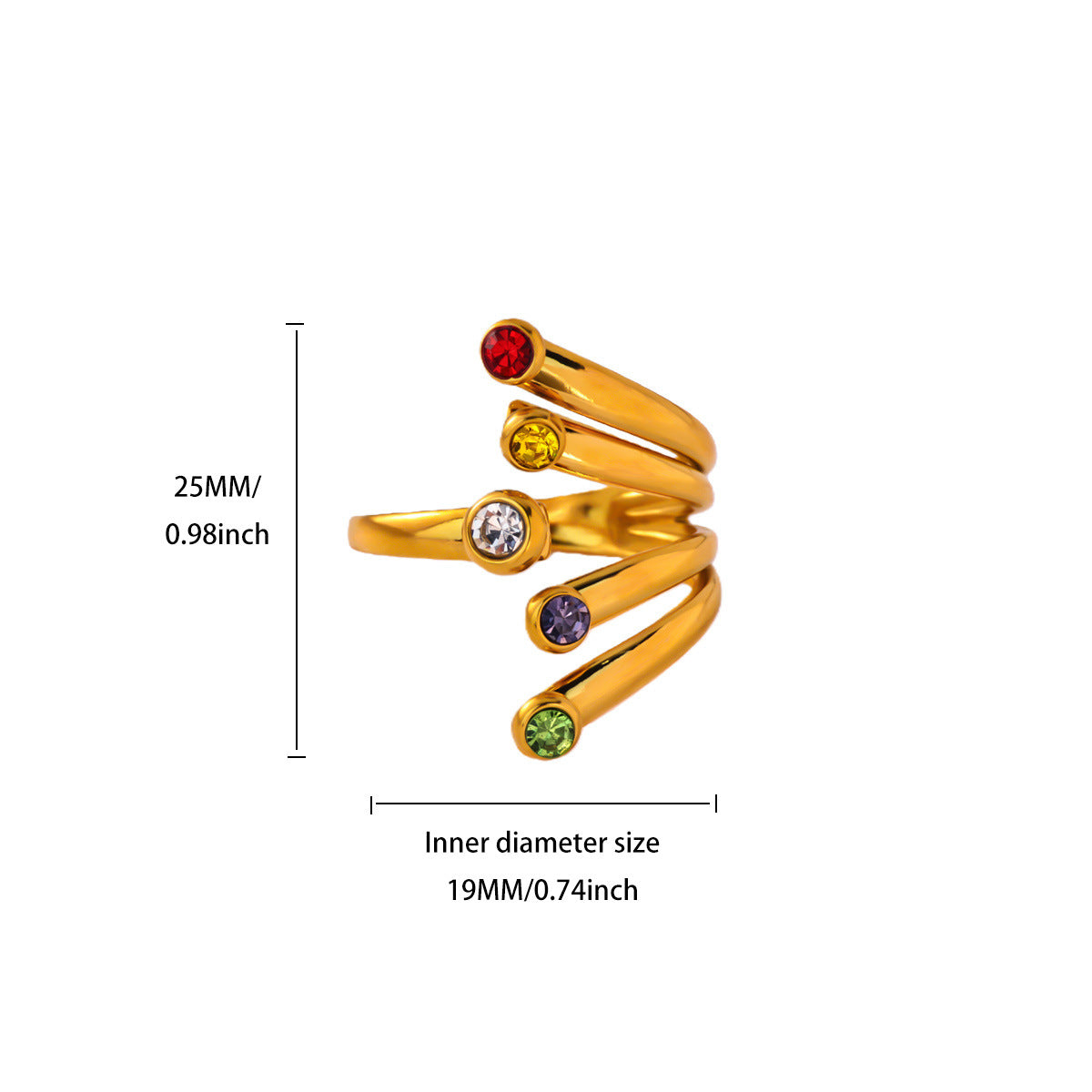 Wholesale Gold Plated Heart Shape Open Ring with Multicolor Zircon - Boutique Resale Jewelry Accessory
