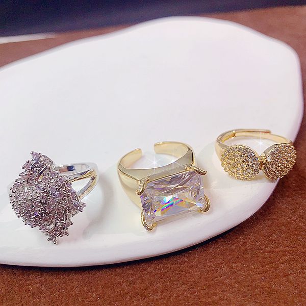 Wholesale Random Color 10pcs Micro-inlaid Zircon Ring Gold Plated Rings ACC-RS-Pabo002