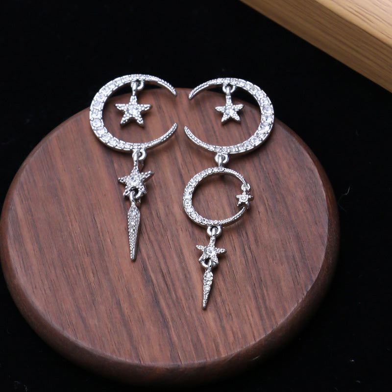 Wholesale exaggerated moon inlaid zircon silver needle earrings