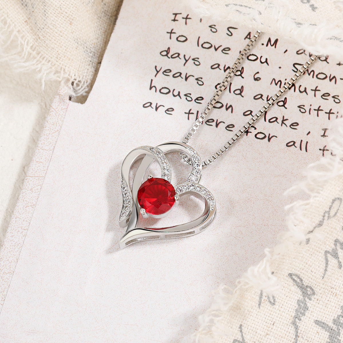 Wholesale Double Heart Pendant Necklace  Inlaid Colorful Zircon Heart-to-Heart Necklace