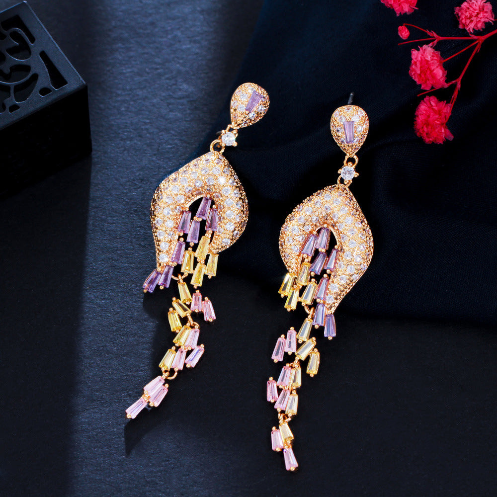 Wholesale Colored Zirconia Tassel Earrings
