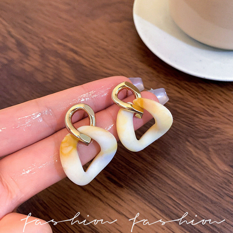 Wholesale Chic Double Circle White Resin Earrings For Women Geometric Design Everyday Jewelry Accessory
