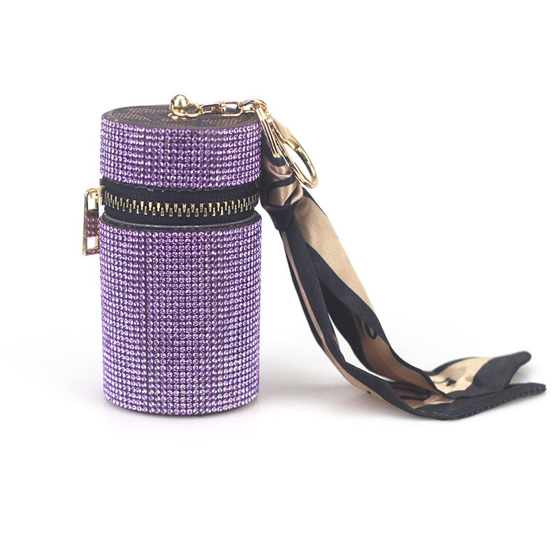 Wholesale PU Leather Rhinestone Lipstick Bag Mini Storage Bag Keychain ACC-KC-CanWu001