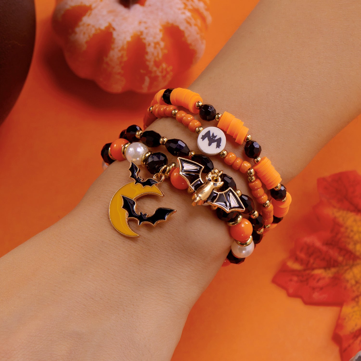 Wholesale Holiday Party  Pumpkin Skull Multi-layer Beaded Bracelet