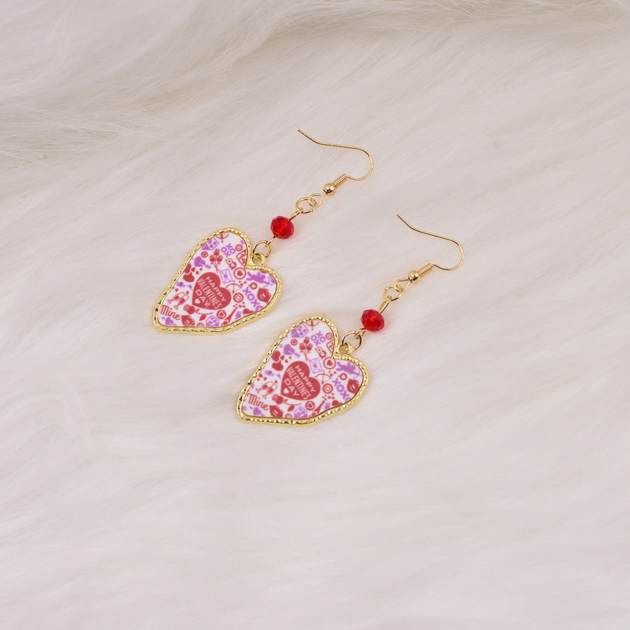 Wholesale Exaggerated Stylish Leopard Print Heart Valentine' s Day Love Letter Earrings