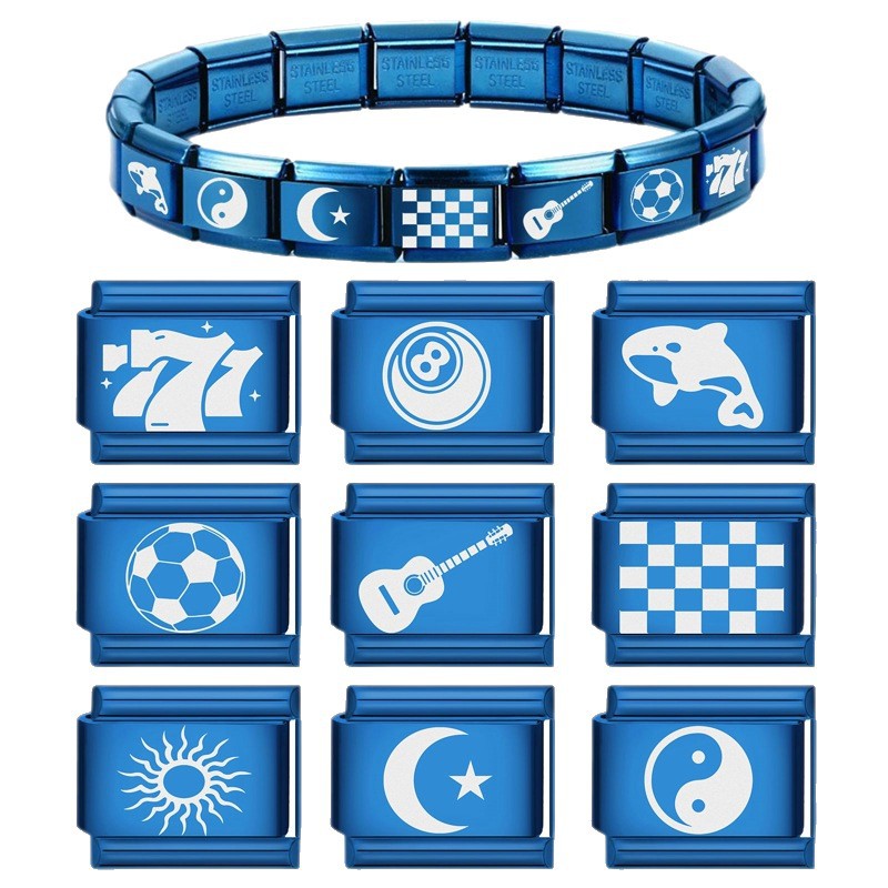 Wholesale Italian Charm Bracelet 9mm DIY Splicing Blue Series Stainless Steel Composable Bracelet