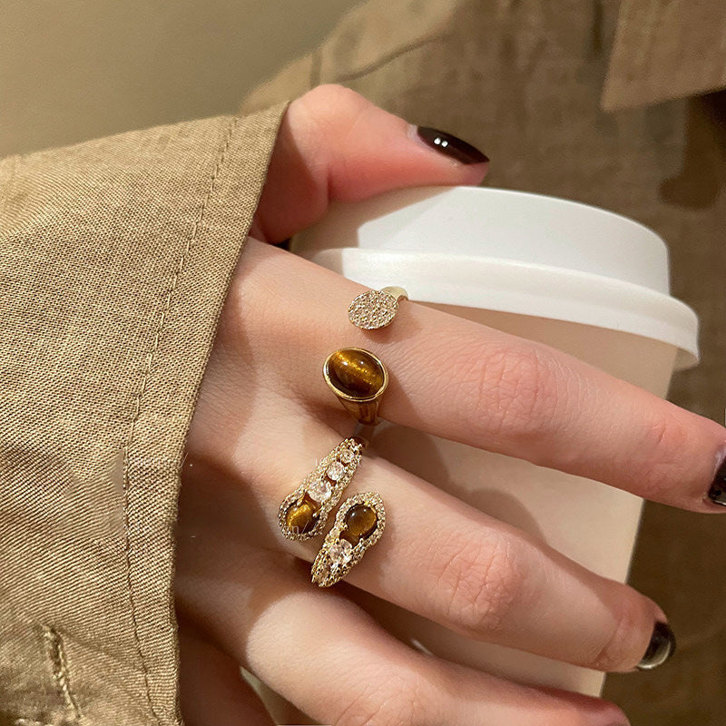 Wholesale Retro Chic Tiger Eye Open Ring Adjustable Copper Jewelry Accessory