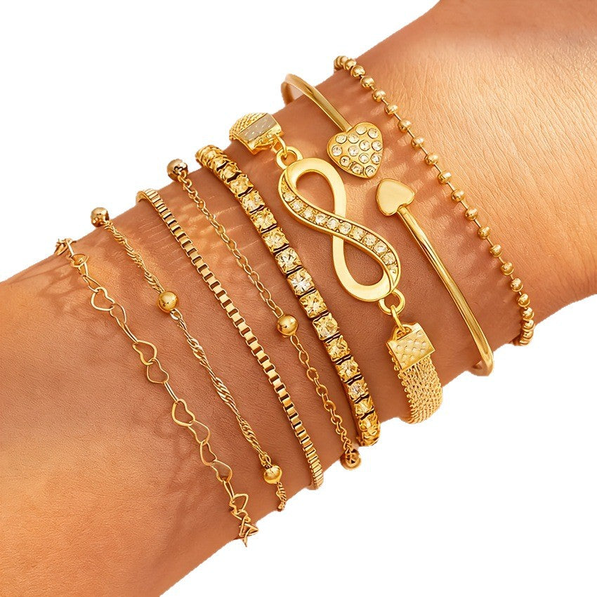 Wholesale Heart Shaped Open Stacking Bracelet Set Women Fashion Jewelry Accessory Gift