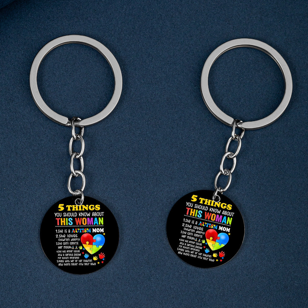 Wholesale Autism Mom MOM Stainless Steel Keychain Mother's Day ACC-KC-HuanYu002