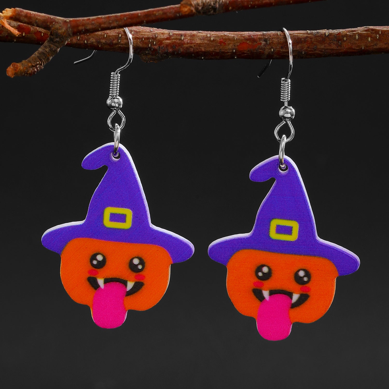 Wholesale Acrylic  Pumpkin Witch Hat Cartoon Earrings Jewelry Accessory Gift