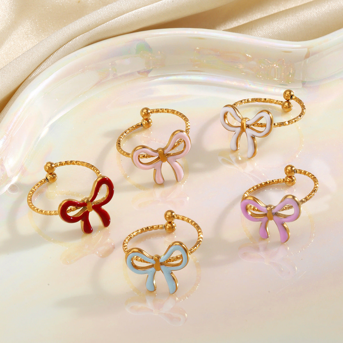Wholesale Stainless Steel Electroplated Bow Ring - European American Style Jewelry Accessory