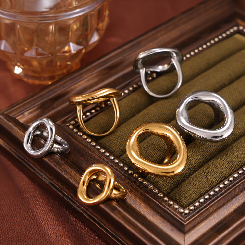 Wholesale Cold Wind Style Geometric Hollow Irregular Ring - Titanium Steel Gold-Plated Fashion Accessory