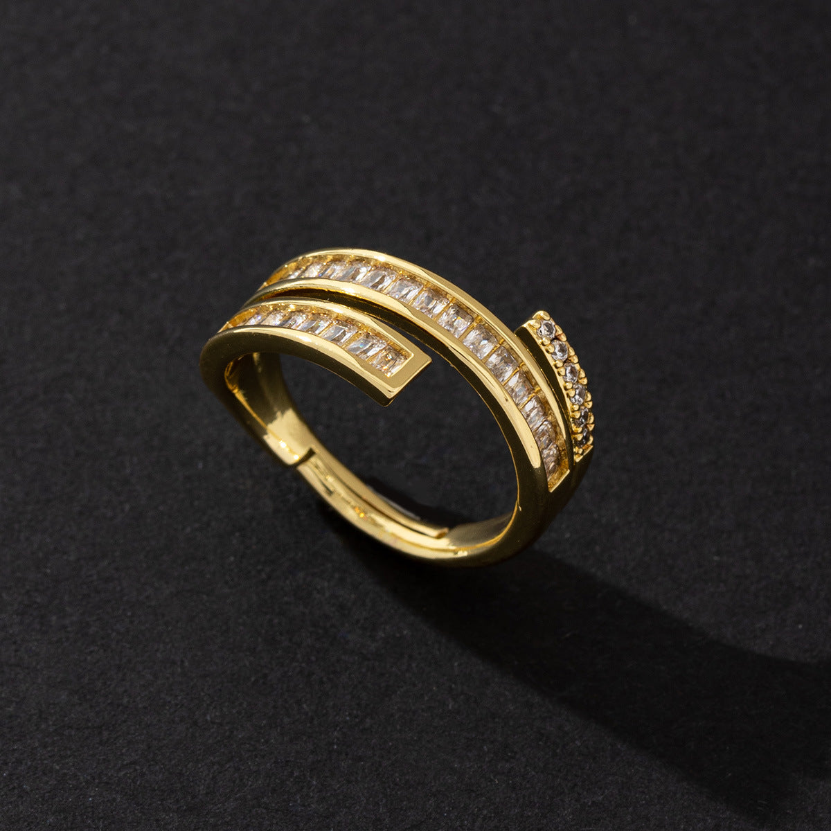Wholesale European Chic Zircon Ring Adjustable Copper Band Stylish Women S Jewelry Accessory For Boutique Resale