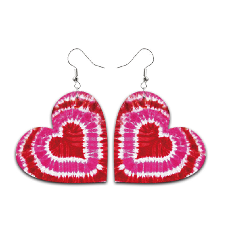 Wholesale Heart Shaped Leather Drop Earrings With Plaid Tie Dye Leopard Print Fashion Accessory Gift For Boutique Resale