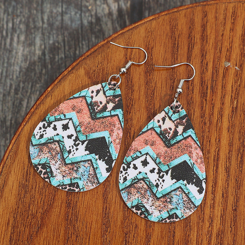 Wholesale Retro Western Drop-Shaped Leather Earrings with Leopard Print - Trendy Fashion Accessory for Gift or Boutique Resale