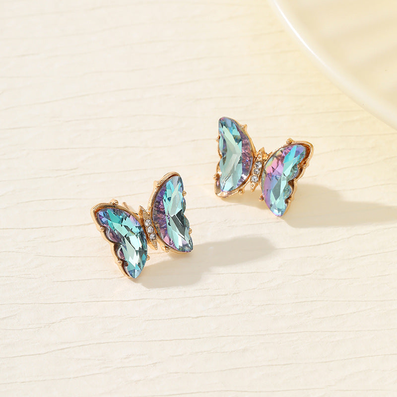 Wholesale Colorful Inlaid 3-piece Earrings Necklace Ring Butterfly Diamond Necklace ACC-RS-YunJin003