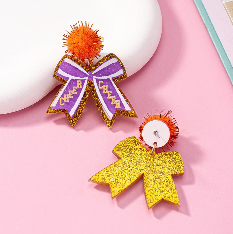 Wholesale Popular Fashion Acrylic Earrings Bow Hair Ball Earrings Light Luxury High-End Versatile Ear Jewelry