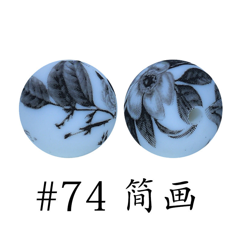 Wholesale 50pcs 15mm Western Style Leopard Skull Color Aztec Printed Silicone Balls Beads ACC-BDS-HeSheng009