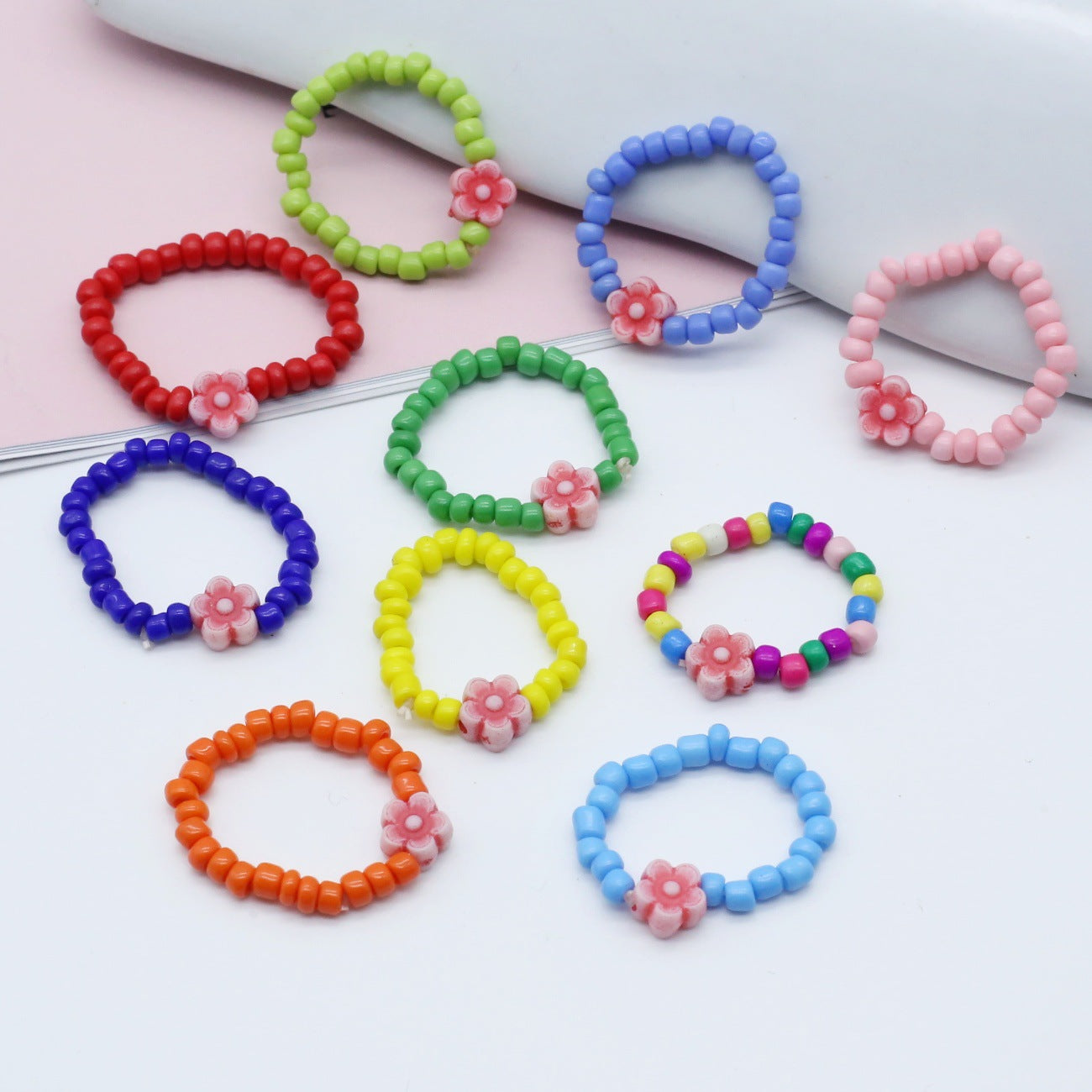 Wholesale  flower hand-woven rice beads beaded ring